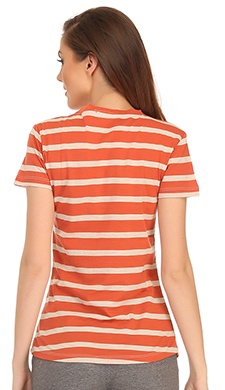 Cotton Comfy Striped T-Shirt In Orange