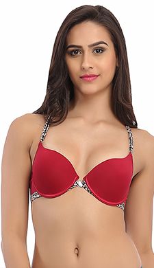 Maroon Front Open Push Up Bra With Detachable Straps & Racer Back