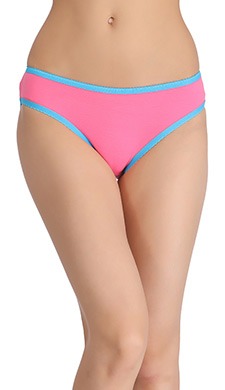 Cotton Mid-Waist Bikini With Contrast Elastic Trim - Pink
