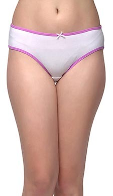 Cotton Mid-Waist Bikini With Contrast Elastic Bands - White