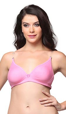 Cotton Non-Padded Wirefree Demi Cup T-Shirt Bra - Pink