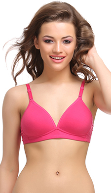 Cotton Padded T-Shirt Bra In Pink With Detachable Straps