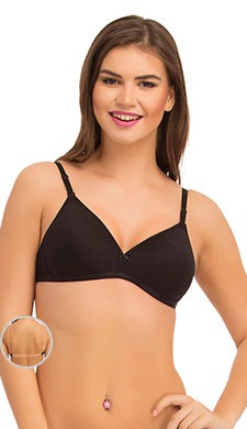 Cotton Padded Wirefree Bra With Detachable Straps - Black