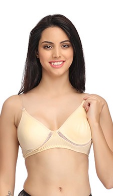 Cotton Rich Non-Padded Non-Wired Bra with Detachable Straps - Beige