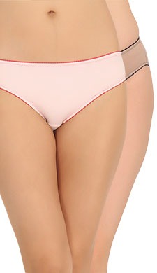 Pack Of 2 Cotton Mid Waist Bikini With Contrast Elastic Trim