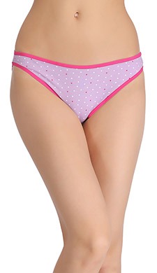Cotton Printed Low-Waist Bikini With Contrast Elastic - Purple