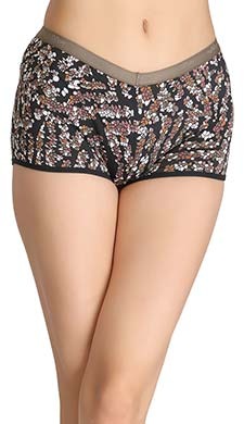 Printed High Waist Boyshorts With Contrast Elastic Bands - Black