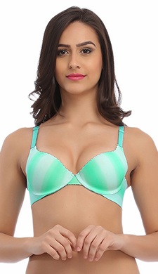 Sea Green Push Up Bra With Detachable Straps & Laser Cut Finish